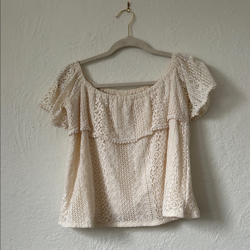 miami Cream Lace Off-Shoulder Crop Top